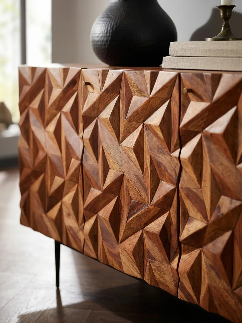 Sideboard – "Metallux", Massivholz, braun, 3D-Oberfläche, modern