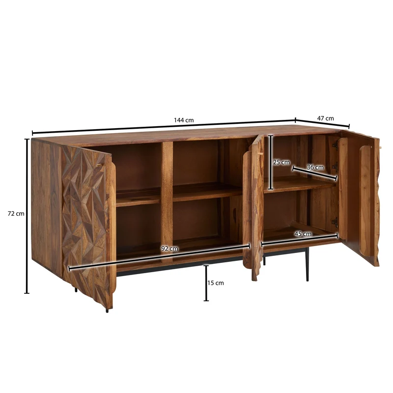 Sideboard – "Metallux", Massivholz, braun, 3D-Oberfläche, modern