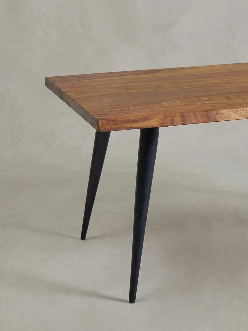 Couchtisch Sheesham Massivholz in Natur mit Baumkante und Metallgestell, 110x60x40 cm, Handgefertigt, Schutzlack-beschichtet