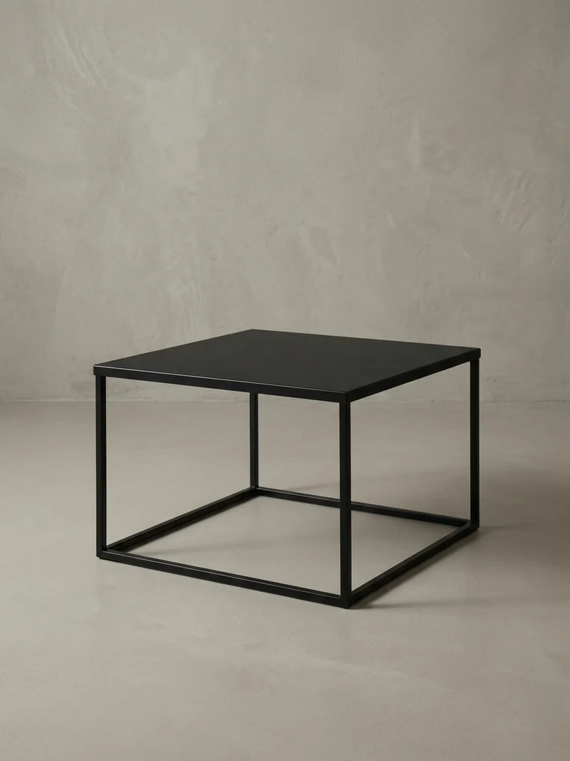 Couchtisch quadratisch mit Marmor-Optik, Metallgestell im Industrial-Stil