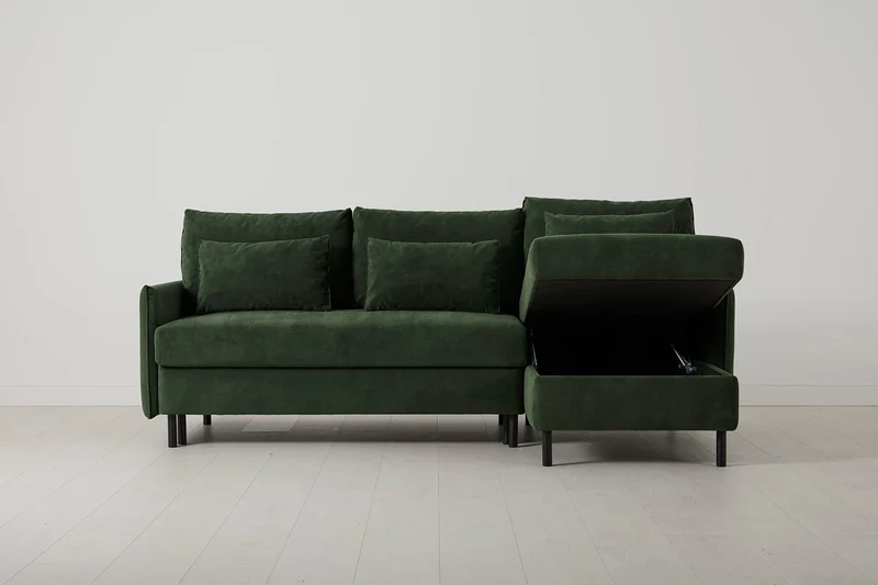 Model 12 Dreisitzer-Schlafsofa mit Chaiselongue rechts, Tannengrün