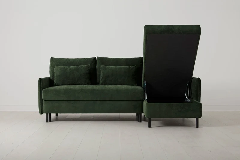 Model 12 Dreisitzer-Schlafsofa mit Chaiselongue rechts, Tannengrün