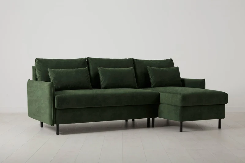 Model 12 Dreisitzer-Schlafsofa mit Chaiselongue rechts, Tannengrün