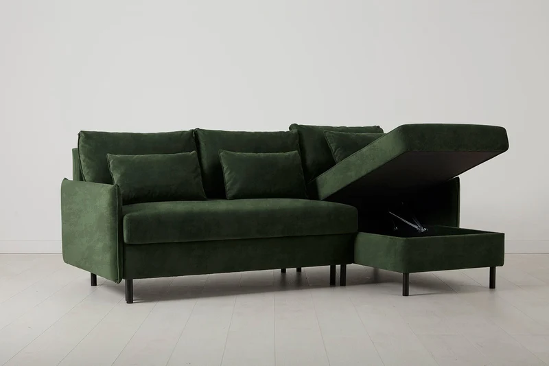 Model 12 Dreisitzer-Schlafsofa mit Chaiselongue rechts, Tannengrün
