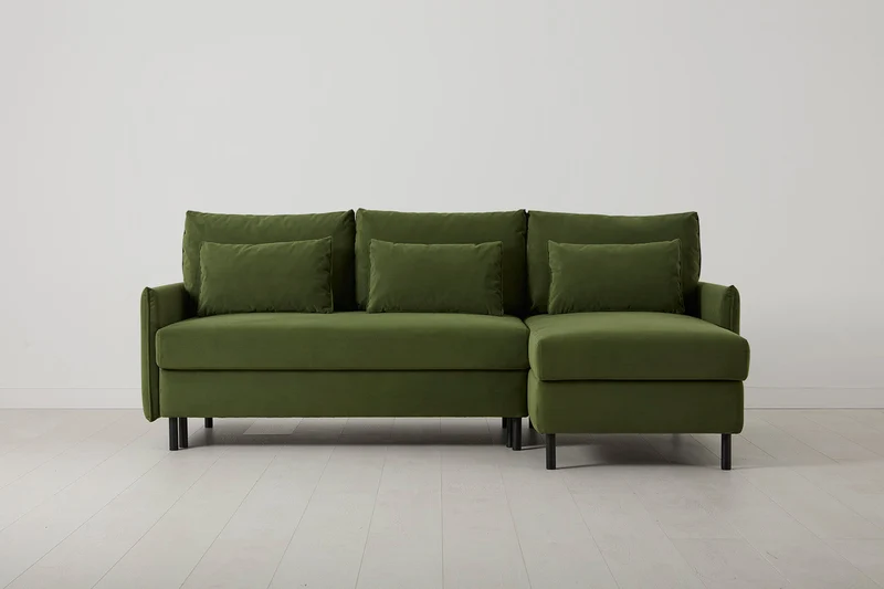 Model 12 Dreisitzer-Schlafsofa mit Chaiselongue rechts, Laubgrün