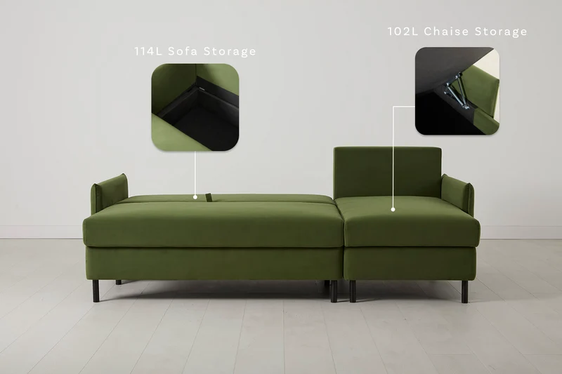 Model 12 Dreisitzer-Schlafsofa mit Chaiselongue rechts, Laubgrün