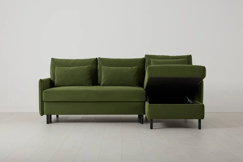 Model 12 Dreisitzer-Schlafsofa mit Chaiselongue rechts, Laubgrün