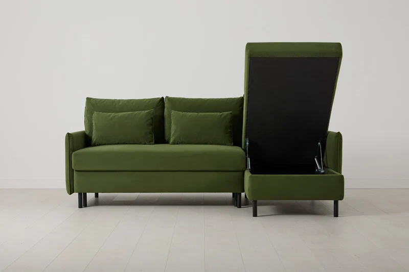 Model 12 Dreisitzer-Schlafsofa mit Chaiselongue rechts, Laubgrün