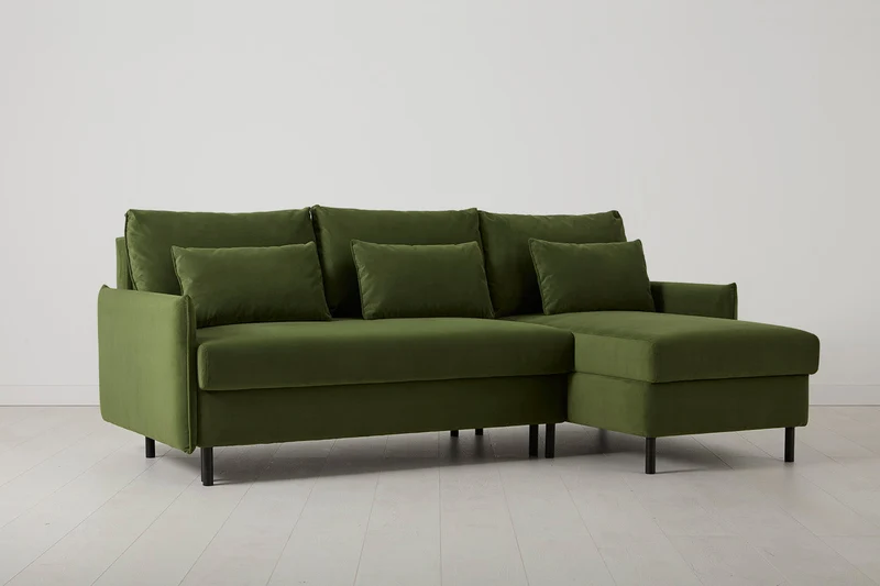 Model 12 Dreisitzer-Schlafsofa mit Chaiselongue rechts, Laubgrün