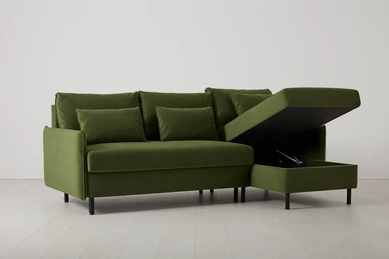 Model 12 Dreisitzer-Schlafsofa mit Chaiselongue rechts, Laubgrün