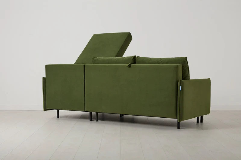 Model 12 Dreisitzer-Schlafsofa mit Chaiselongue rechts, Laubgrün