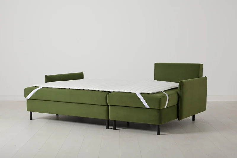 Model 12 Dreisitzer-Schlafsofa mit Chaiselongue rechts, Laubgrün