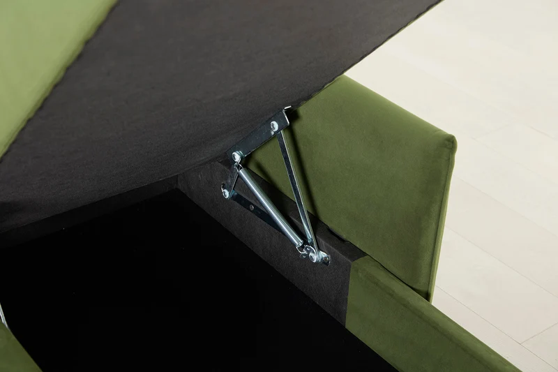 Model 12 Dreisitzer-Schlafsofa mit Chaiselongue rechts, Laubgrün