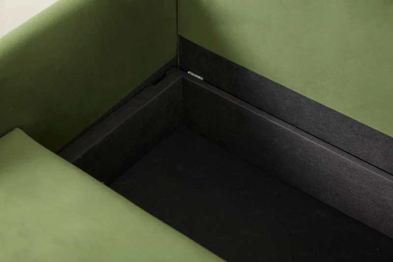 Model 12 Dreisitzer-Schlafsofa mit Chaiselongue rechts, Laubgrün