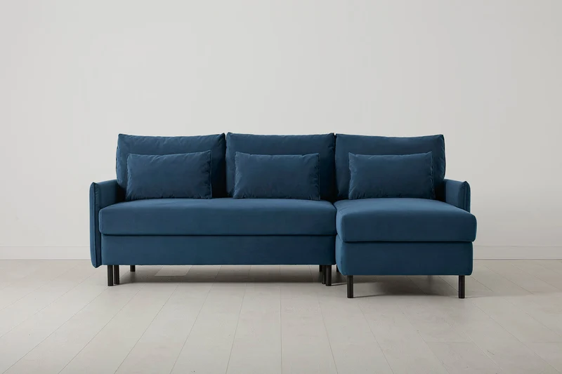 Model 12 Dreisitzer-Schlafsofa mit Chaiselongue rechts, Blaugrün