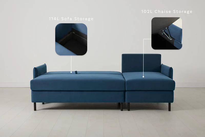 Model 12 Dreisitzer-Schlafsofa mit Chaiselongue rechts, Blaugrün