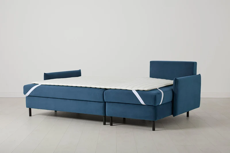 Model 12 Dreisitzer-Schlafsofa mit Chaiselongue rechts, Blaugrün