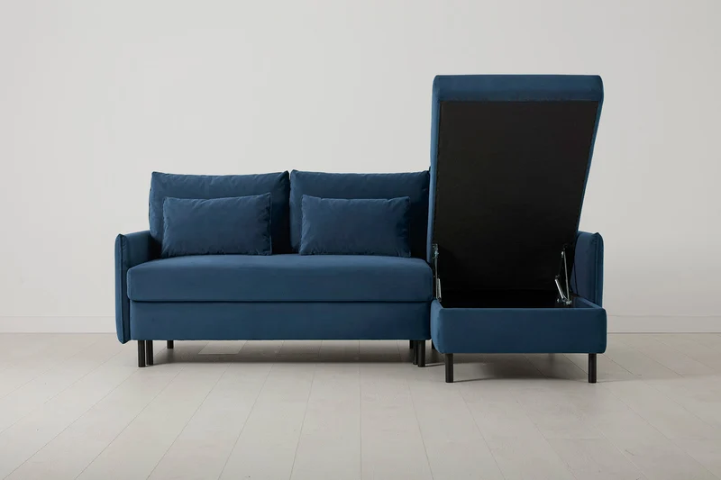 Model 12 Dreisitzer-Schlafsofa mit Chaiselongue rechts, Blaugrün