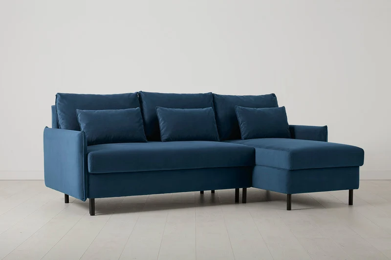 Model 12 Dreisitzer-Schlafsofa mit Chaiselongue rechts, Blaugrün