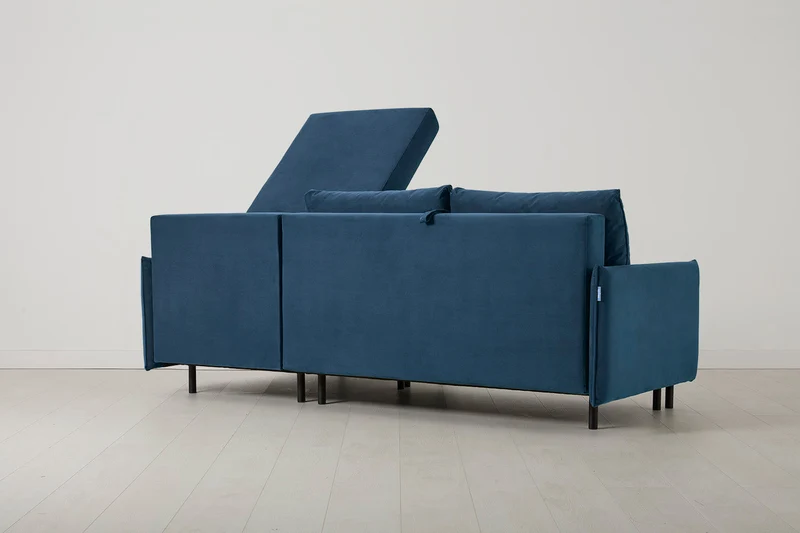 Model 12 Dreisitzer-Schlafsofa mit Chaiselongue rechts, Blaugrün