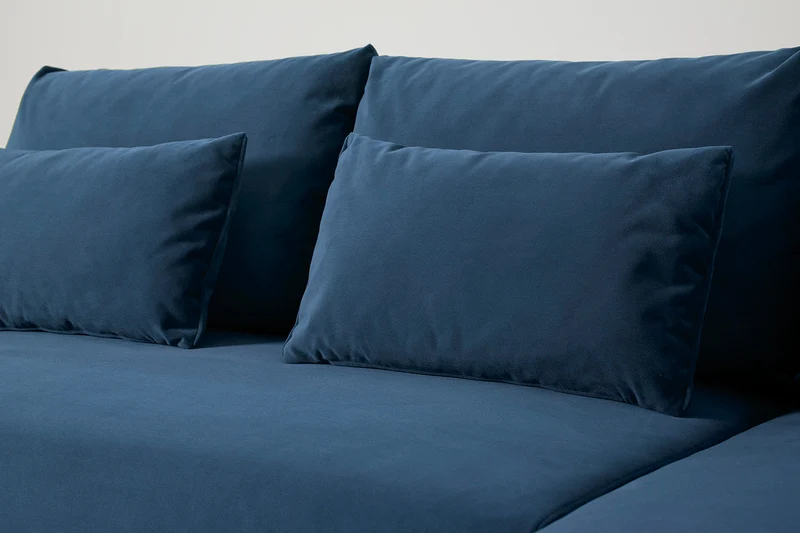 Model 12 Dreisitzer-Schlafsofa mit Chaiselongue rechts, Blaugrün