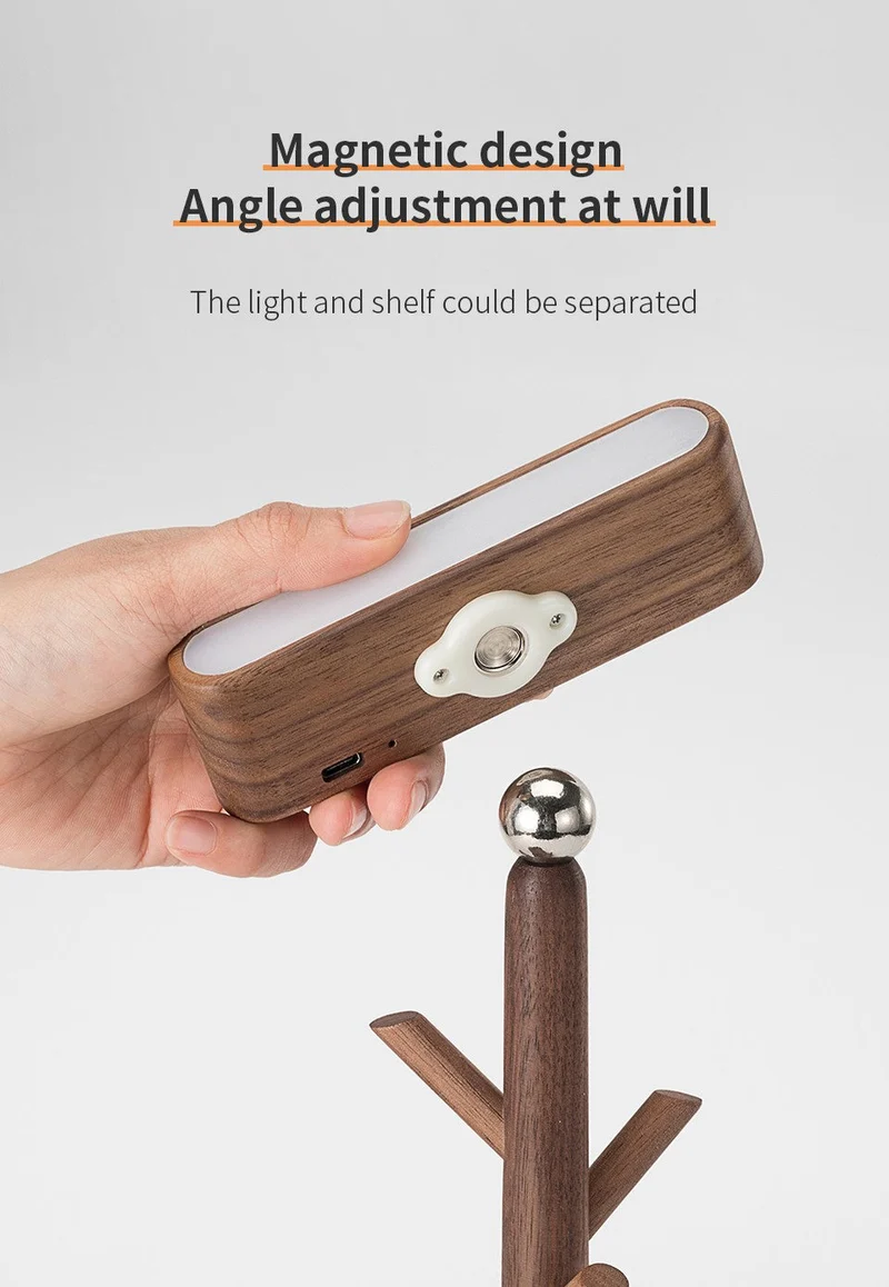 Solid Wood Detachable LED Small Table Lamp with Rack Organizer