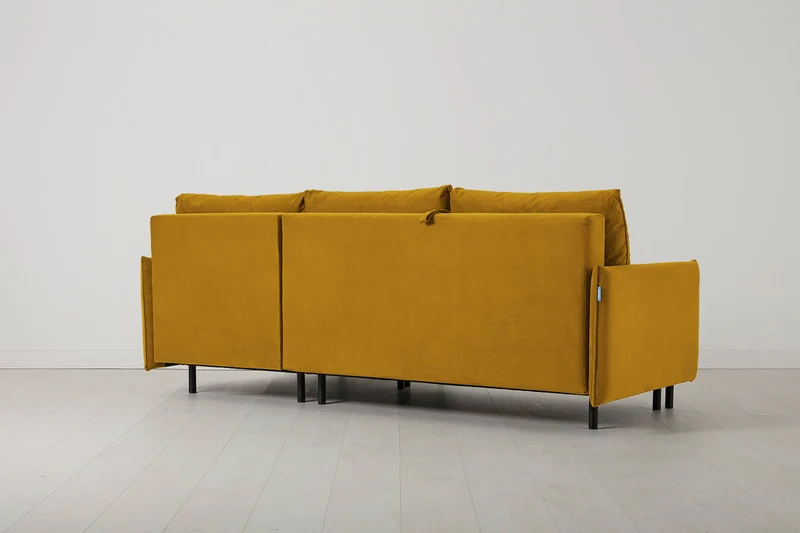 Model 12 Dreisitzer-Schlafsofa mit Chaiselongue rechts, Senfgelb