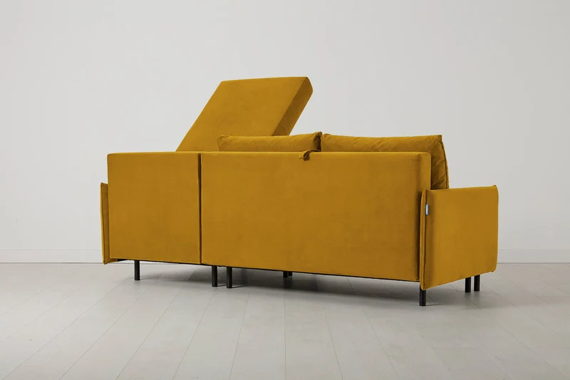 Model 12 Dreisitzer-Schlafsofa mit Chaiselongue rechts, Senfgelb
