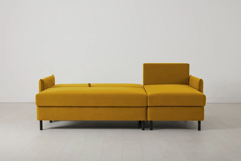 Model 12 Dreisitzer-Schlafsofa mit Chaiselongue rechts, Senfgelb