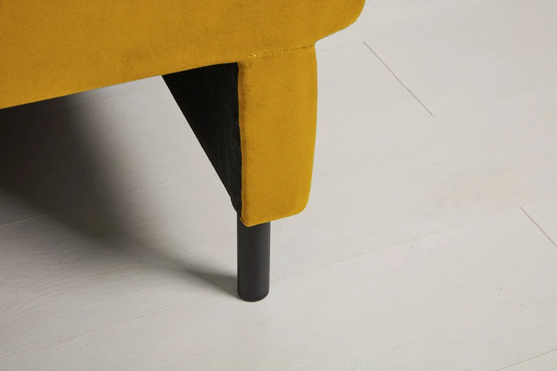 Model 12 Dreisitzer-Schlafsofa mit Chaiselongue rechts, Senfgelb