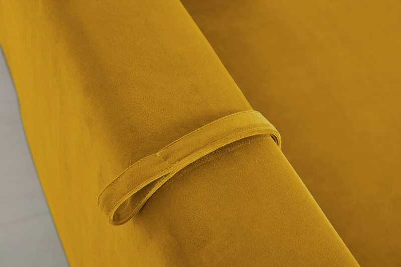 Model 12 Dreisitzer-Schlafsofa mit Chaiselongue rechts, Senfgelb