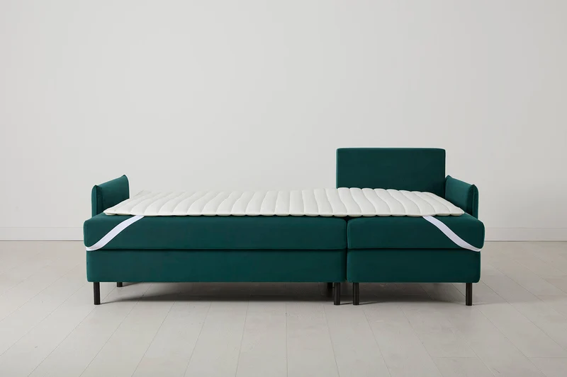 Model 12 Dreisitzer-Schlafsofa mit Chaiselongue rechts, Eisvogelblau