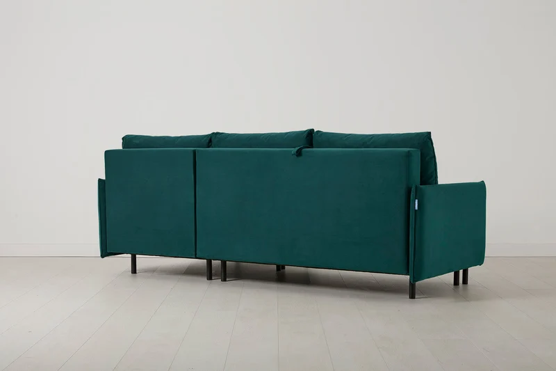 Model 12 Dreisitzer-Schlafsofa mit Chaiselongue rechts, Eisvogelblau