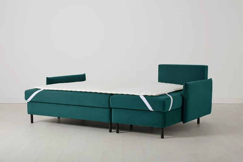 Model 12 Dreisitzer-Schlafsofa mit Chaiselongue rechts, Eisvogelblau