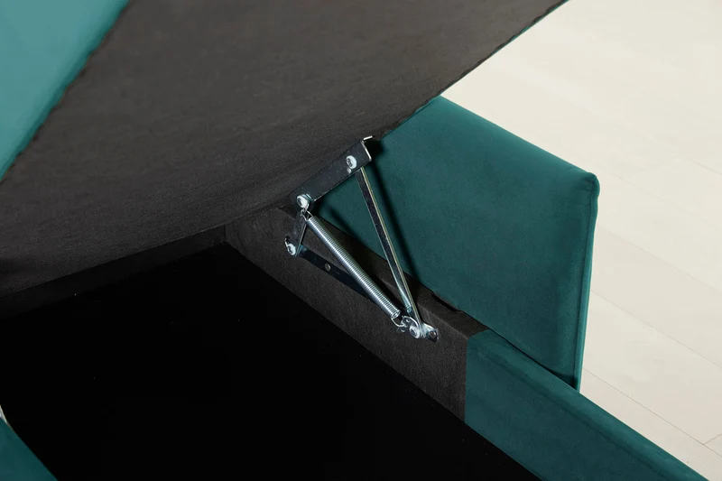 Model 12 Dreisitzer-Schlafsofa mit Chaiselongue rechts, Eisvogelblau