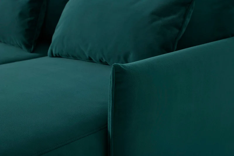 Model 12 Dreisitzer-Schlafsofa mit Chaiselongue rechts, Eisvogelblau
