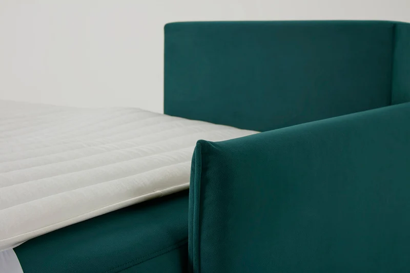 Model 12 Dreisitzer-Schlafsofa mit Chaiselongue rechts, Eisvogelblau