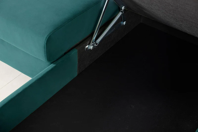 Model 12 Dreisitzer-Schlafsofa mit Chaiselongue rechts, Eisvogelblau