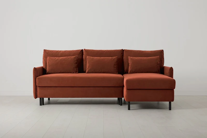 Model 12 Dreisitzer-Schlafsofa mit Chaiselongue rechts, Ziegelrot
