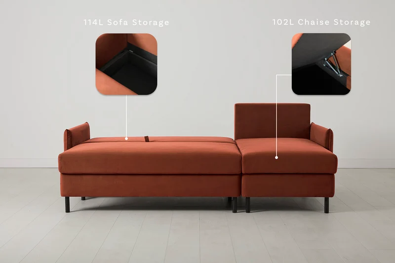 Model 12 Dreisitzer-Schlafsofa mit Chaiselongue rechts, Ziegelrot