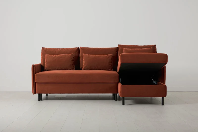 Model 12 Dreisitzer-Schlafsofa mit Chaiselongue rechts, Ziegelrot