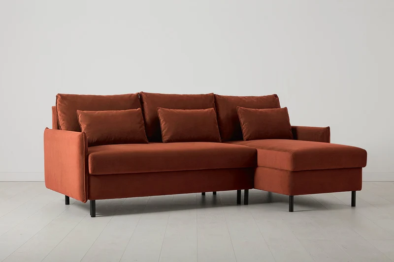 Model 12 Dreisitzer-Schlafsofa mit Chaiselongue rechts, Ziegelrot