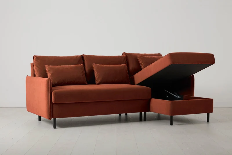 Model 12 Dreisitzer-Schlafsofa mit Chaiselongue rechts, Ziegelrot
