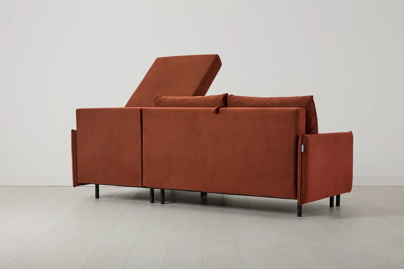 Model 12 Dreisitzer-Schlafsofa mit Chaiselongue rechts, Ziegelrot