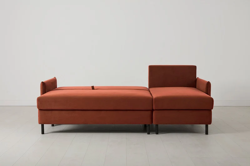 Model 12 Dreisitzer-Schlafsofa mit Chaiselongue rechts, Ziegelrot