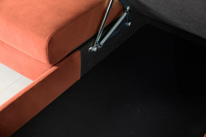 Model 12 Dreisitzer-Schlafsofa mit Chaiselongue rechts, Ziegelrot