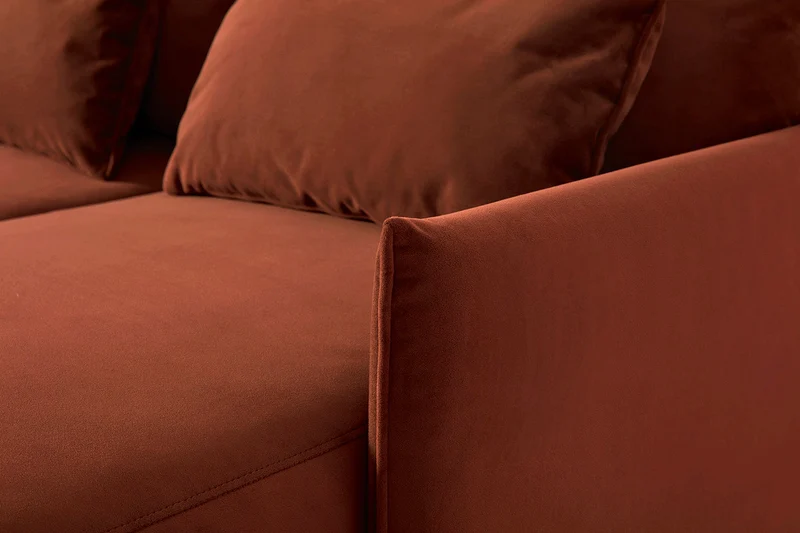 Model 12 Dreisitzer-Schlafsofa mit Chaiselongue rechts, Ziegelrot