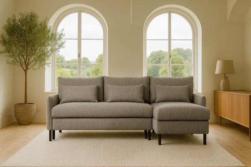 Model 12 Dreisitzer-Schlafsofa mit Chaiselongue rechts, Schattengrau