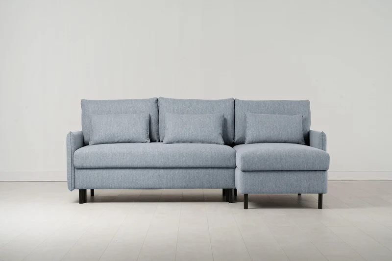Model 12 Dreisitzer-Schlafsofa mit Chaiselongue rechts, Meerglasblau