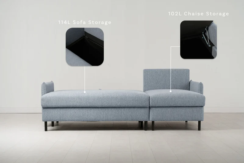 Model 12 Dreisitzer-Schlafsofa mit Chaiselongue rechts, Meerglasblau